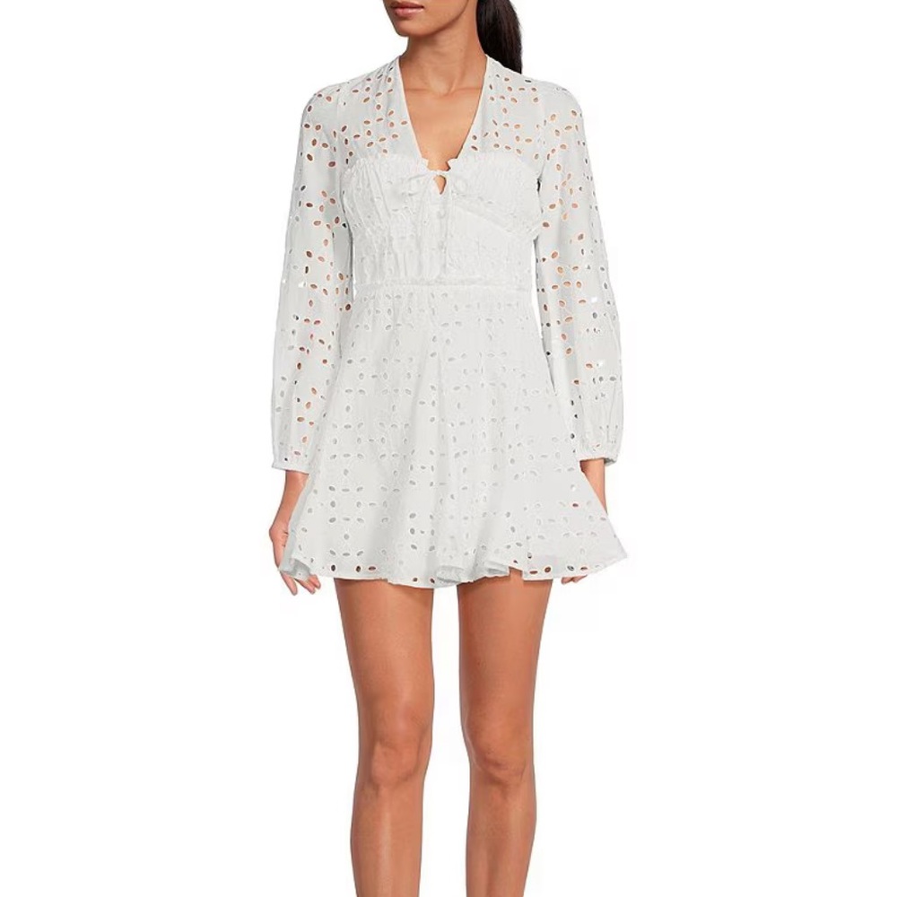 Gianni Bini Katrina Eyelet V-Neck Long Sleeve A-Line Dress